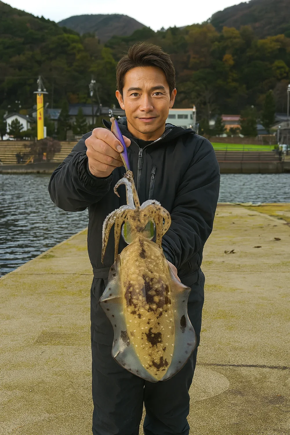 厨漁港でアオリイカの釣果を得た亀岡
