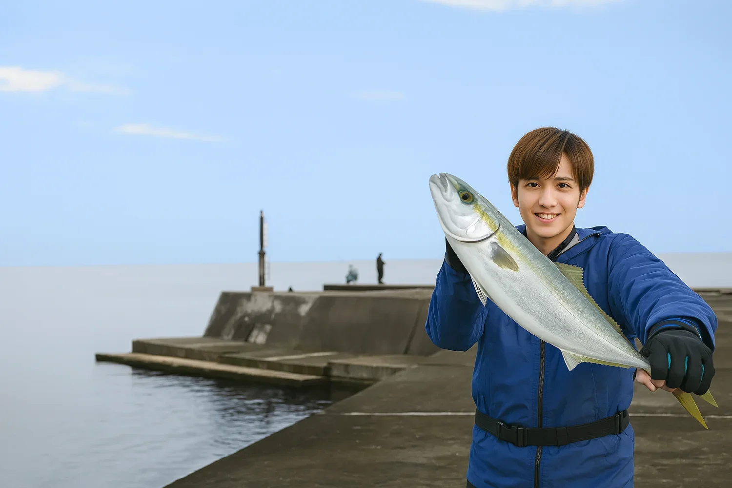 居倉漁港でハマチの釣果を得た久良木