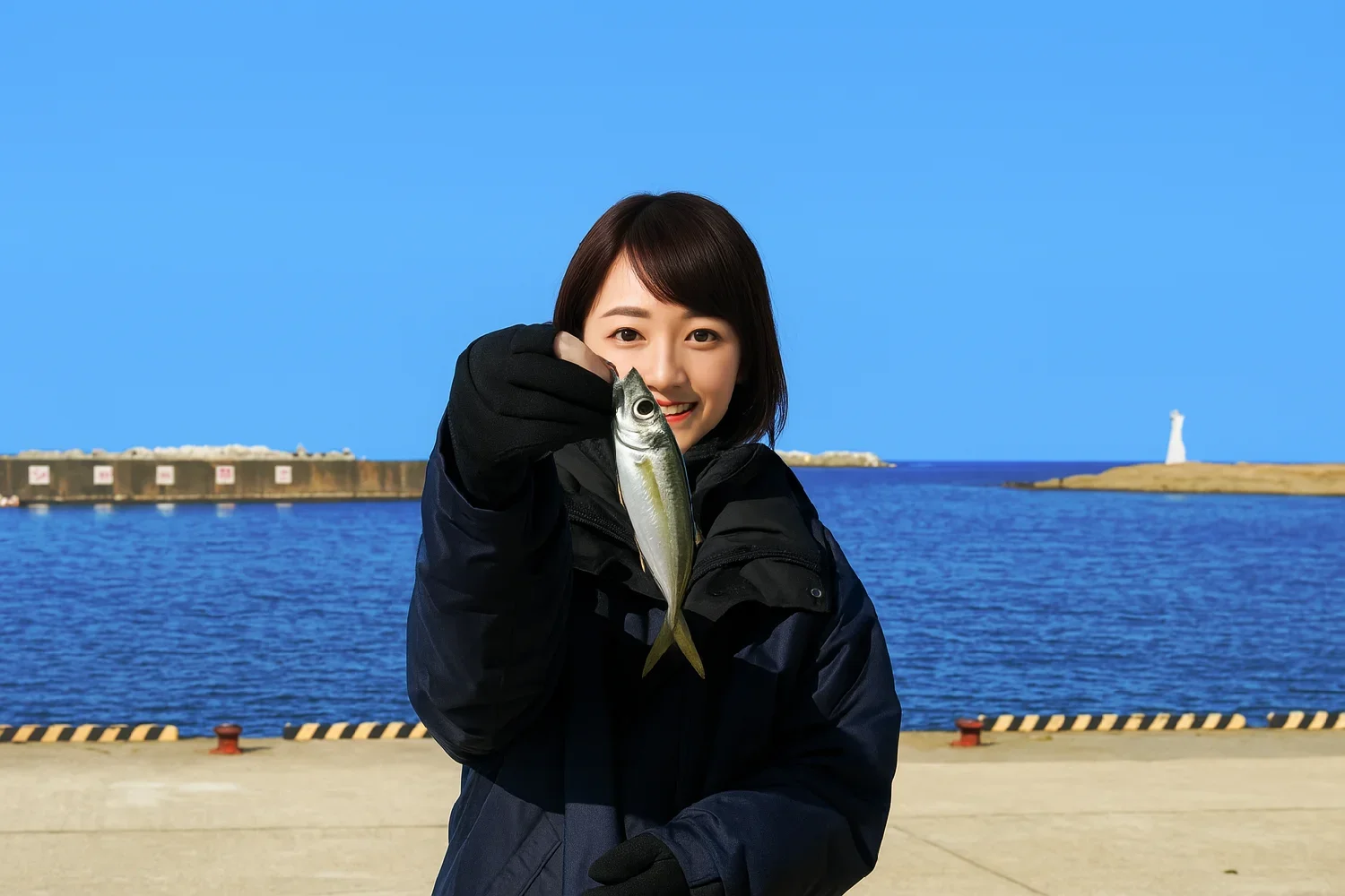 鷹巣漁港でアジの釣果を得た西岡