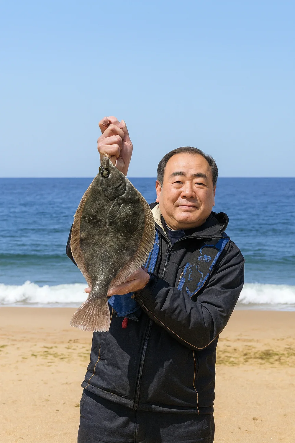 島尾海岸でカレイの釣果を得た持田
