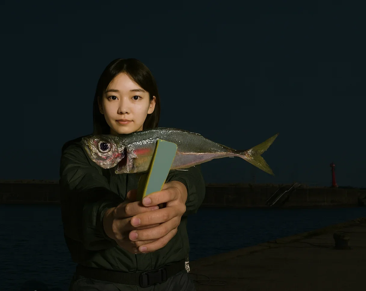 新湊西漁港でアジの釣果を得た森永