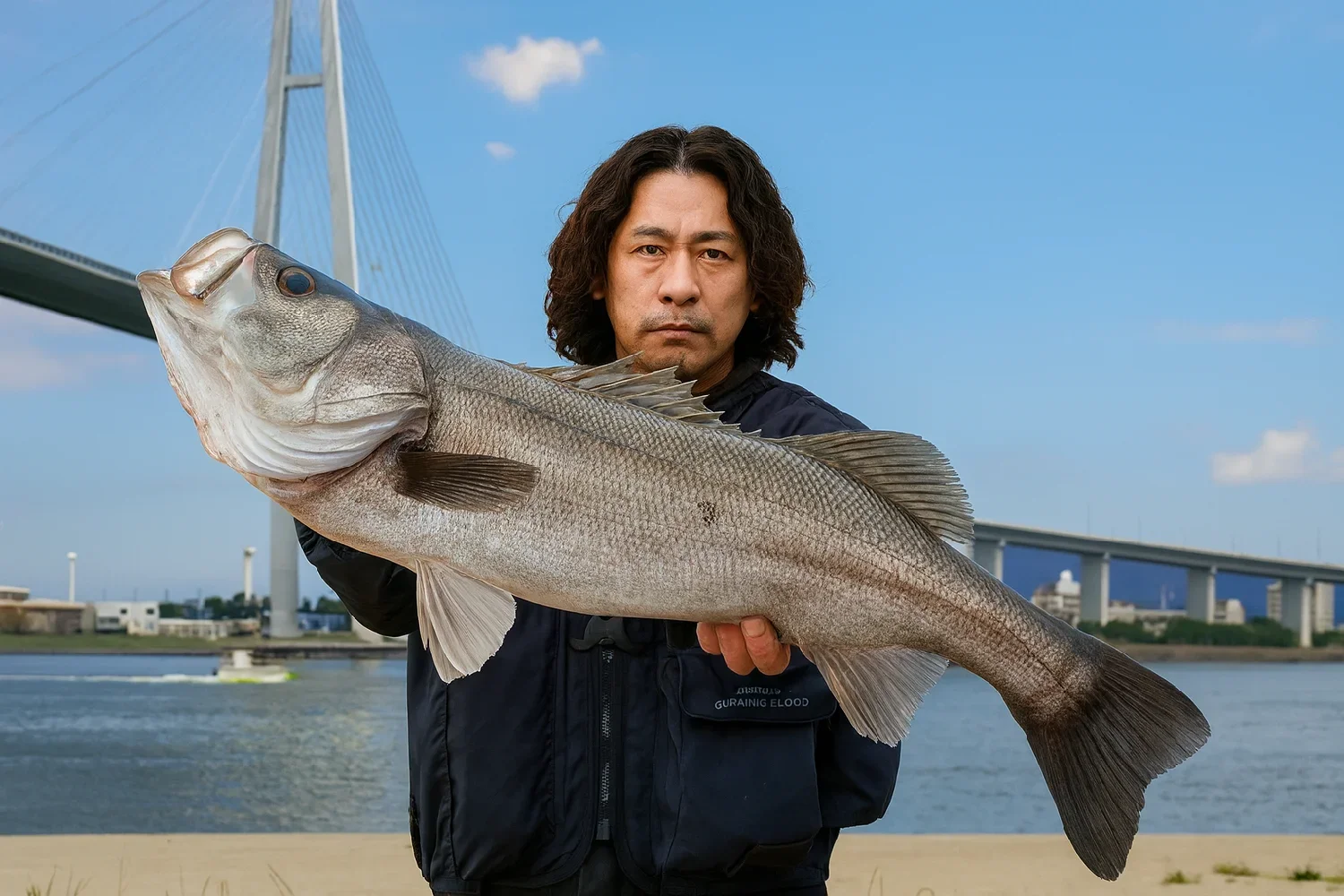 富山新港でシーバスの釣果を得た岸本