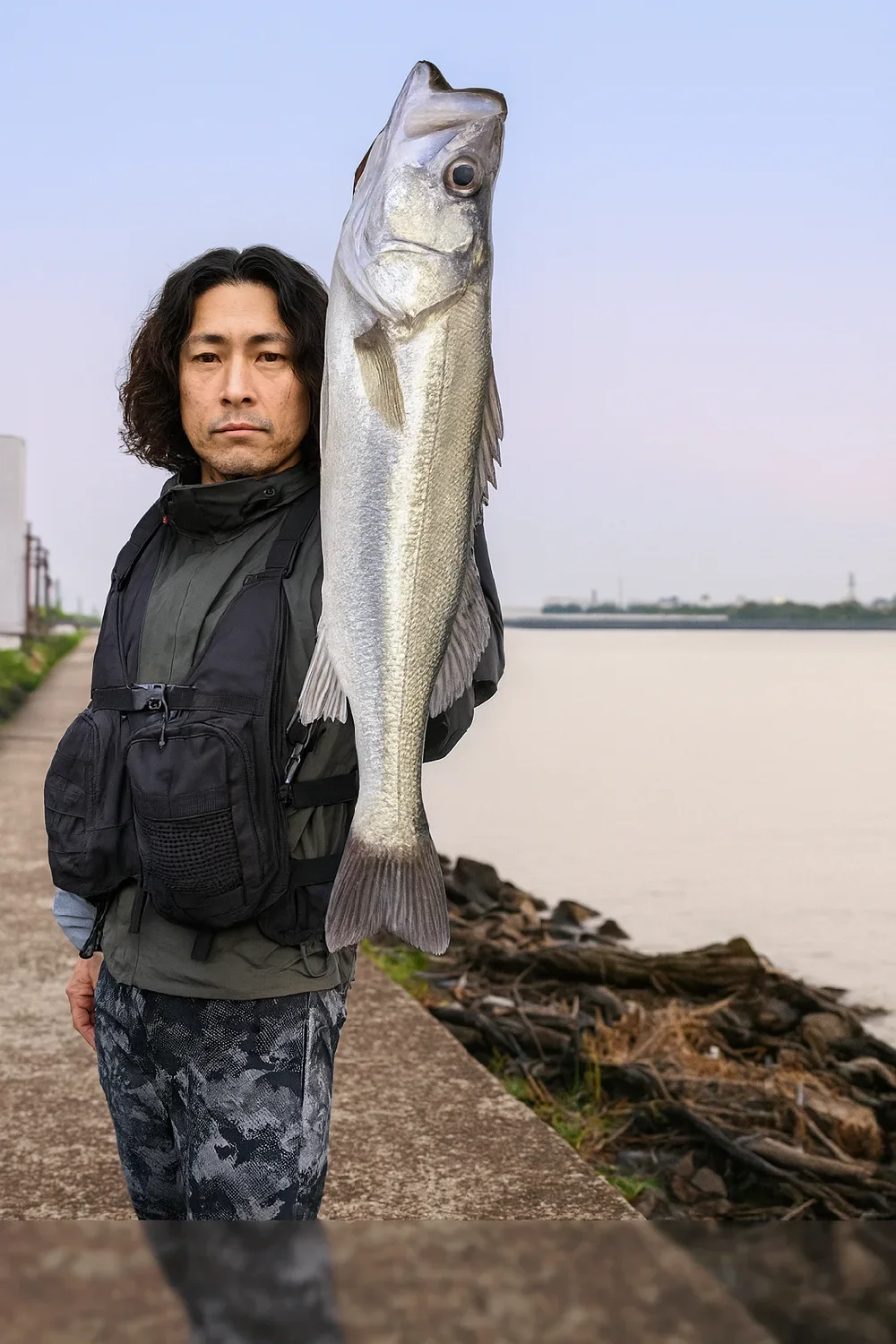 神通川河口でシーバスの釣果を得た岸本