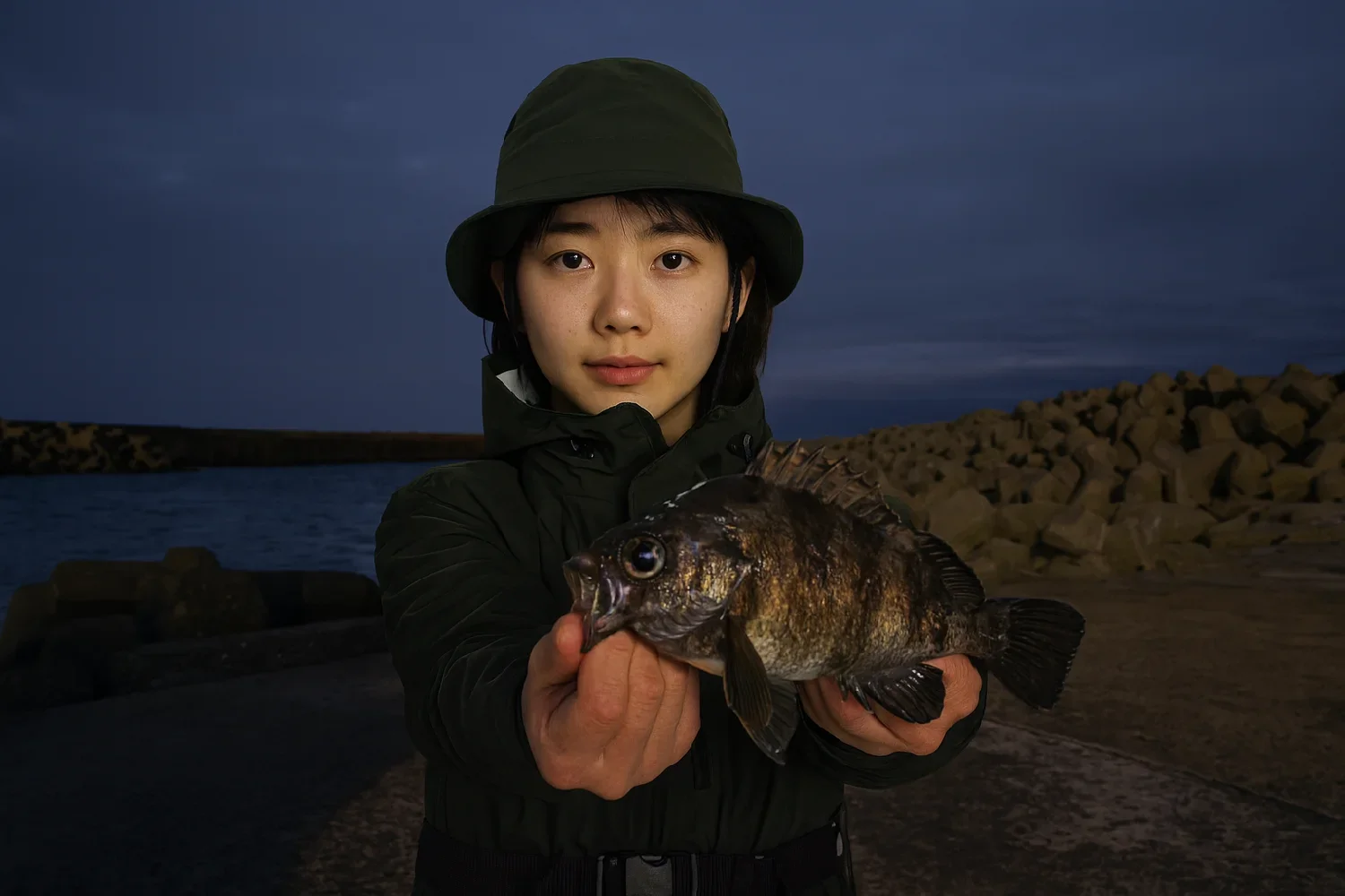 岩瀬漁港でメバルの釣果を得た森永