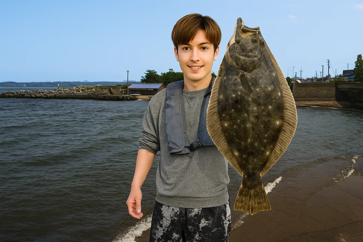上市川河口でヒラメの釣果を得た久良木