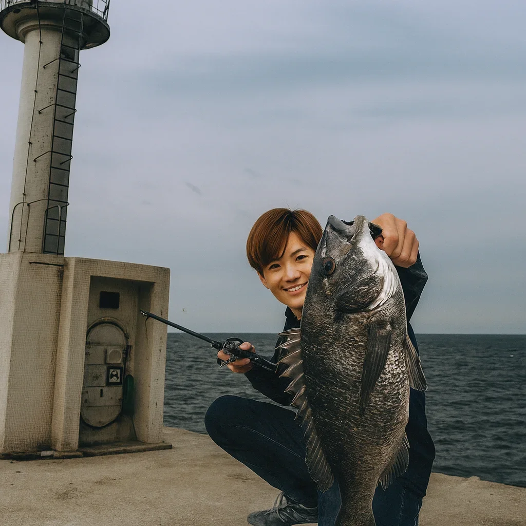 滑川漁港でクロダイの釣果を得た男性