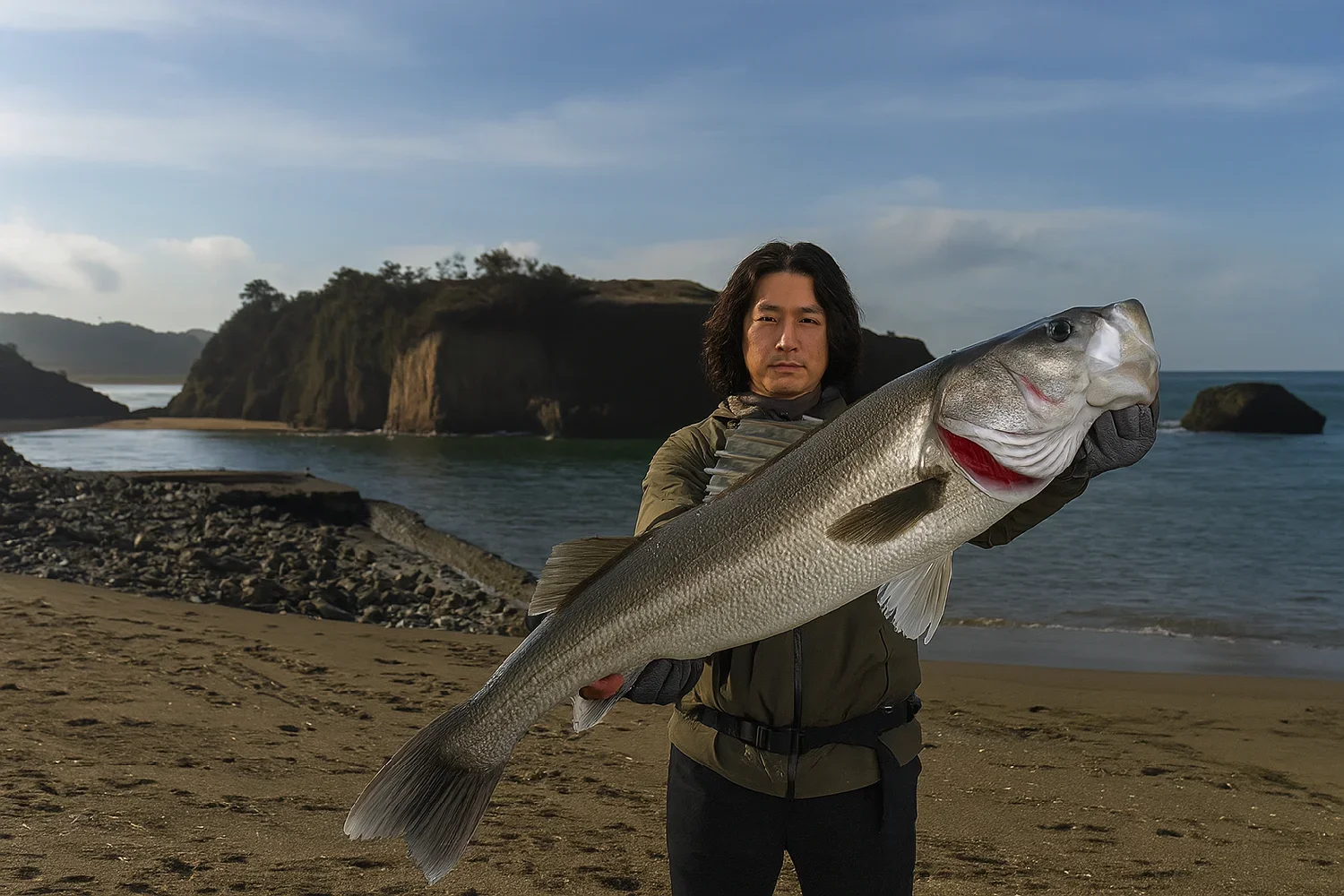 大聖寺川河口でシーバスの釣果を得た岸本
