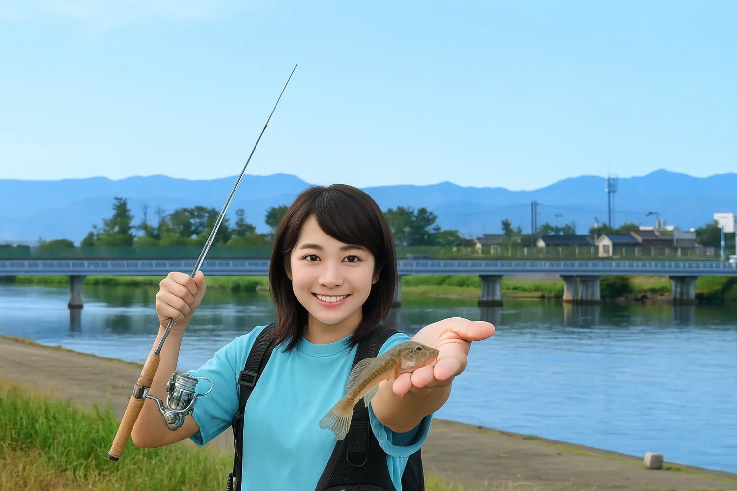 手取川河口でハゼの釣果を得た西岡