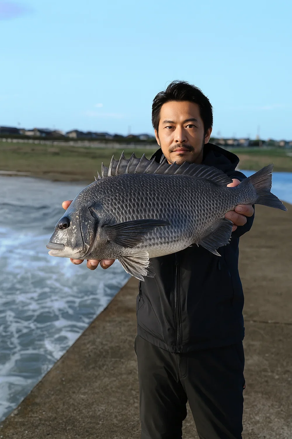 金石港でクロダイの釣果を得た佐々木