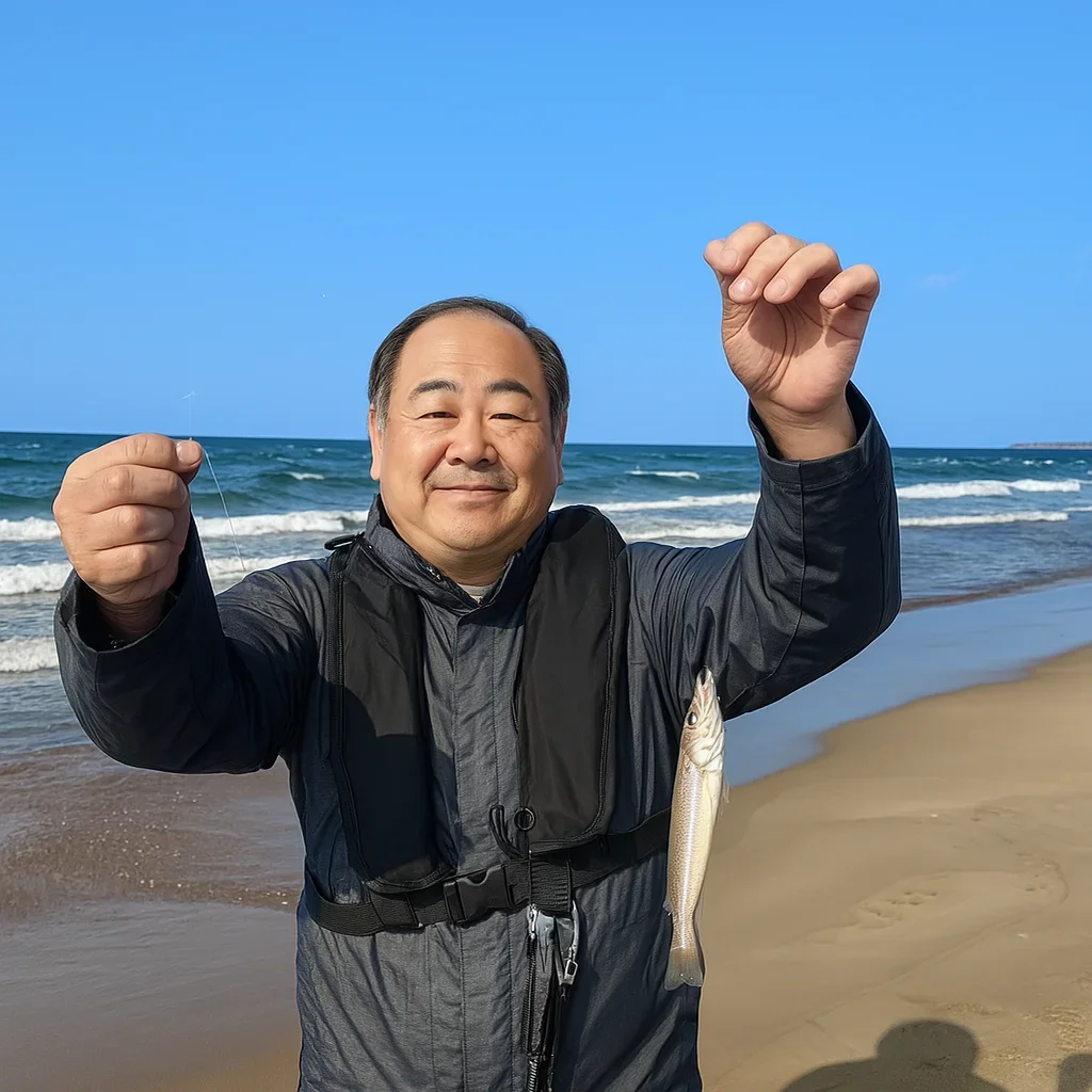 千里浜でキスの釣果を得た持田