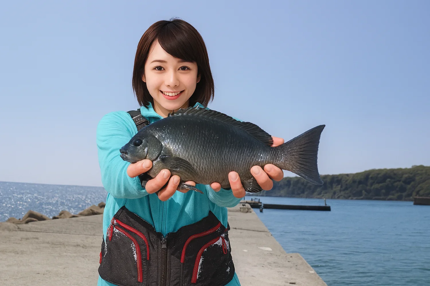 狼煙漁港でグレの釣果を得た西岡