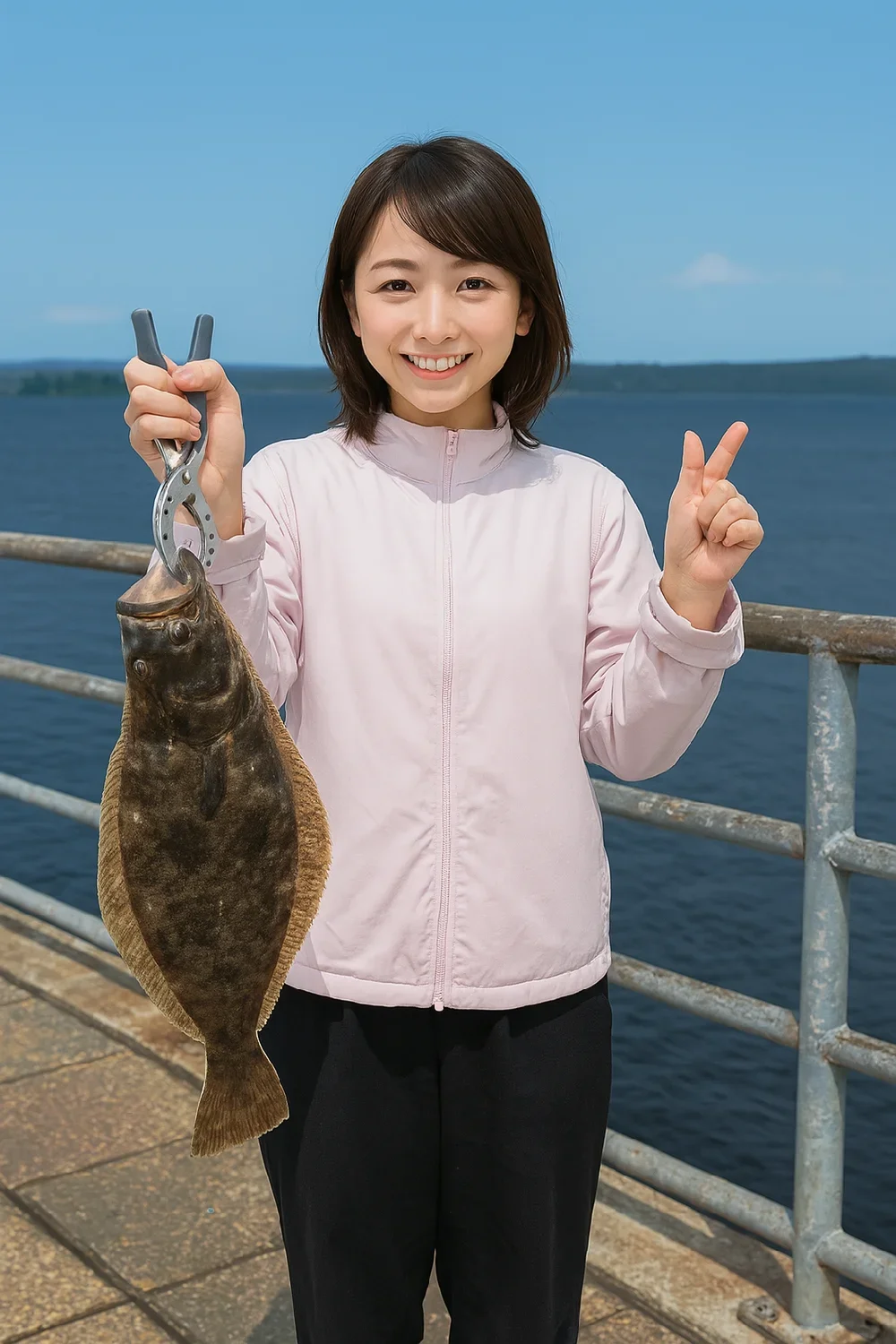 のとじま臨海公園でヒラメの釣果を得た西岡