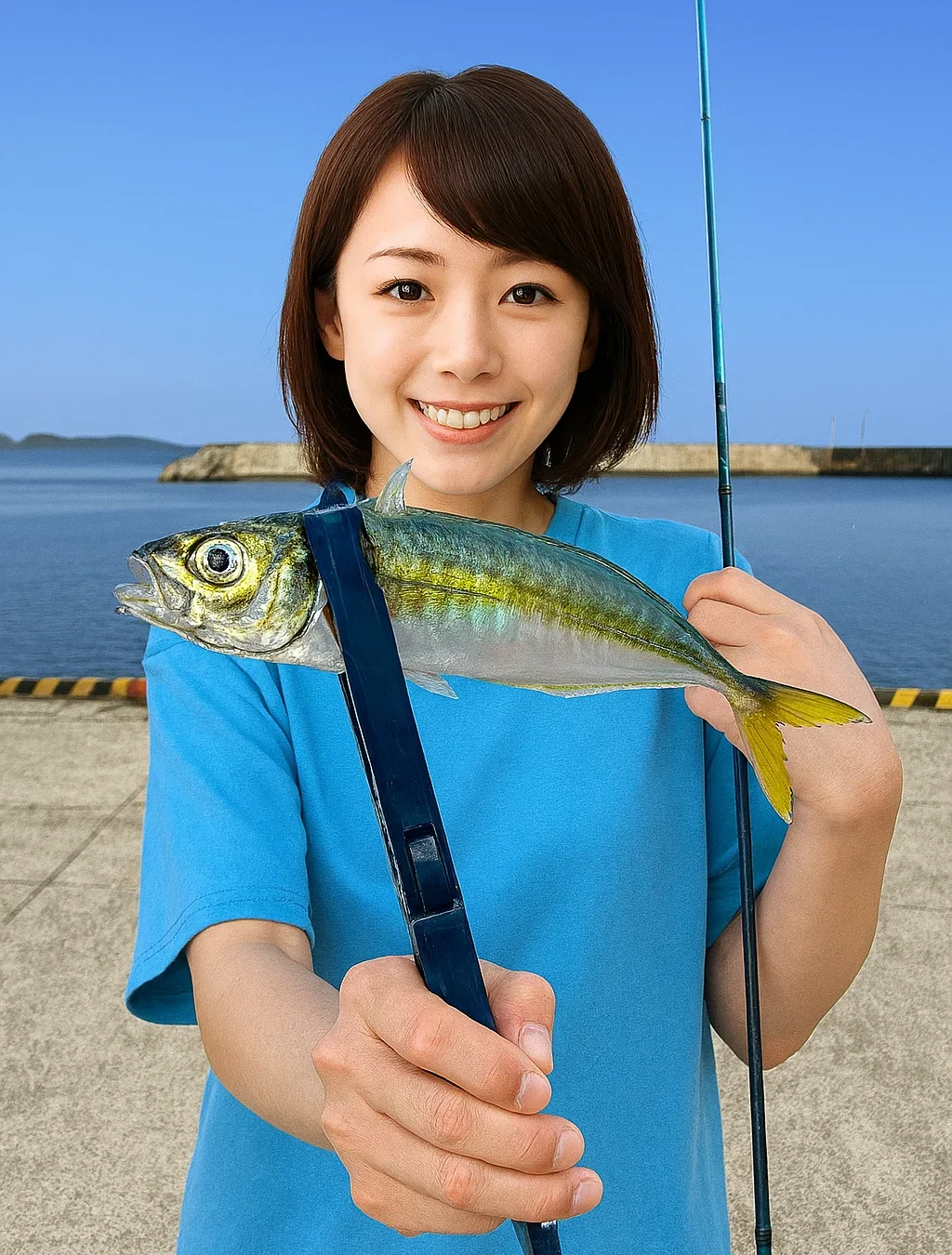 角島でアジを釣る西岡