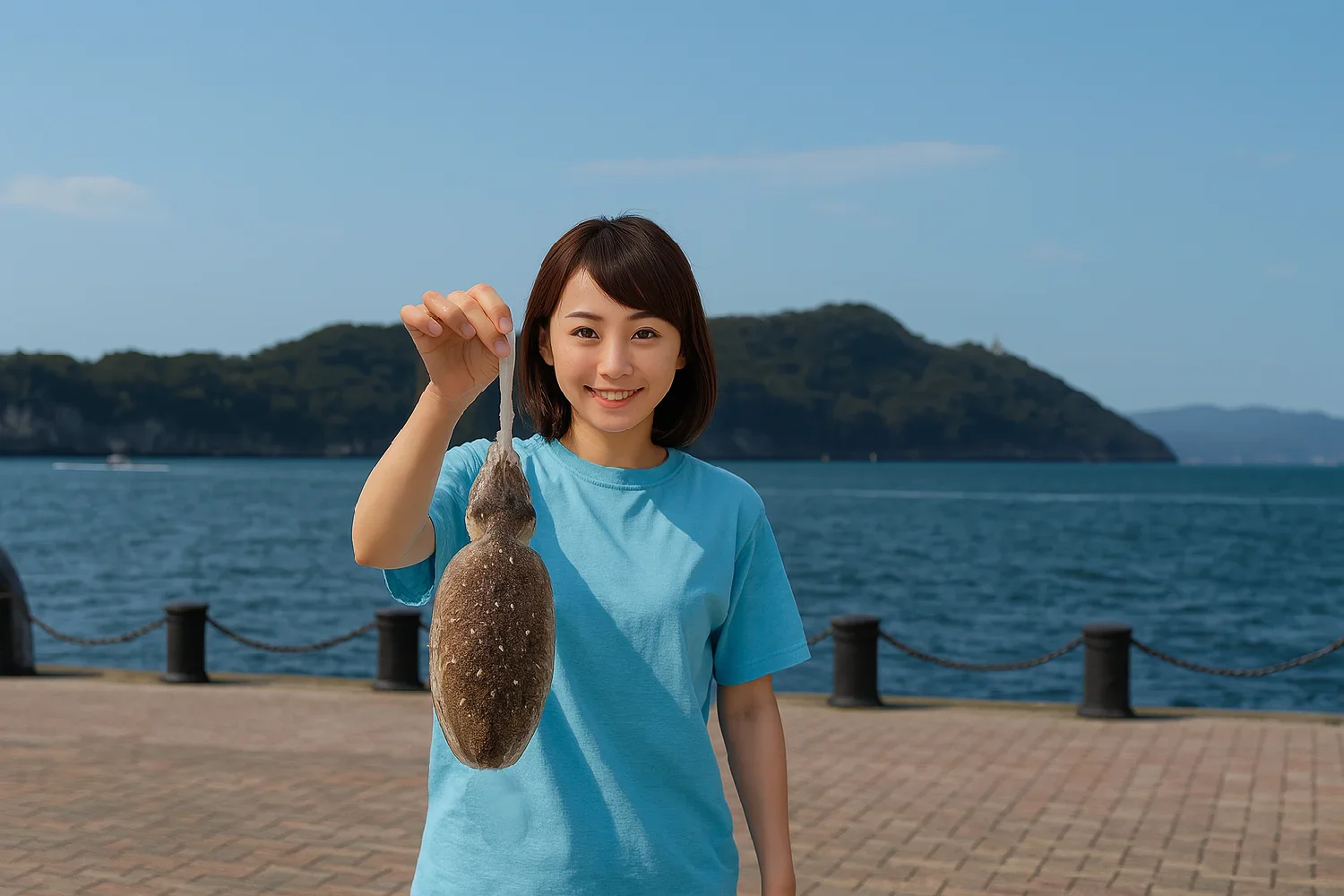 宇野港でコウイカを釣る西岡