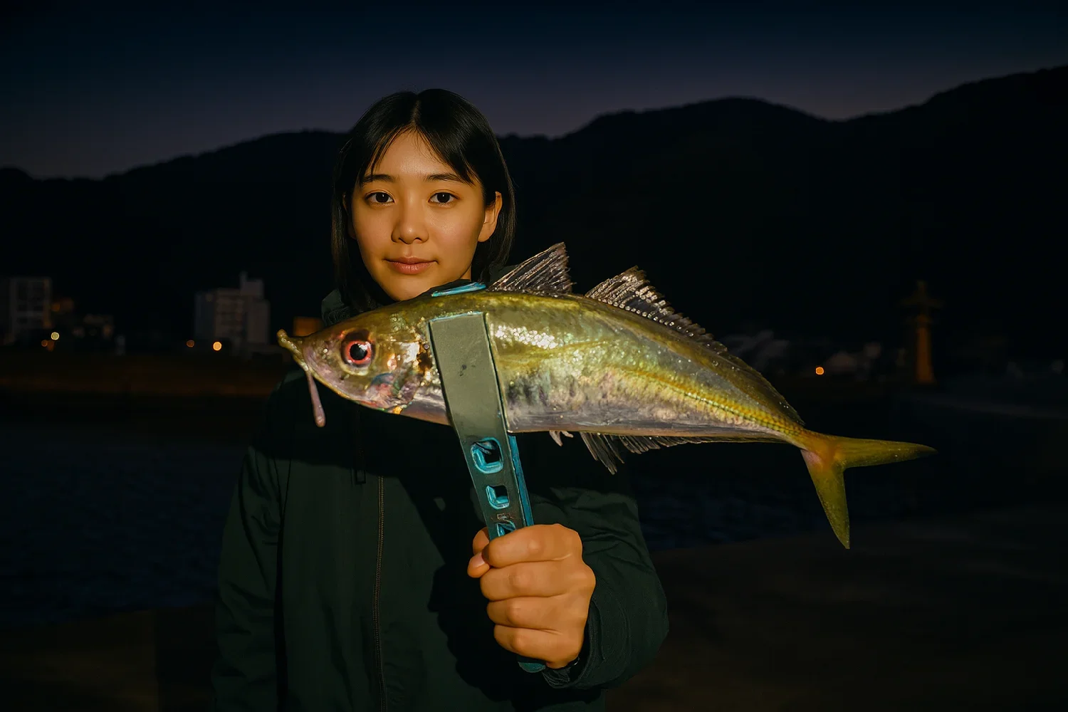 美保関港でアジを釣る森永