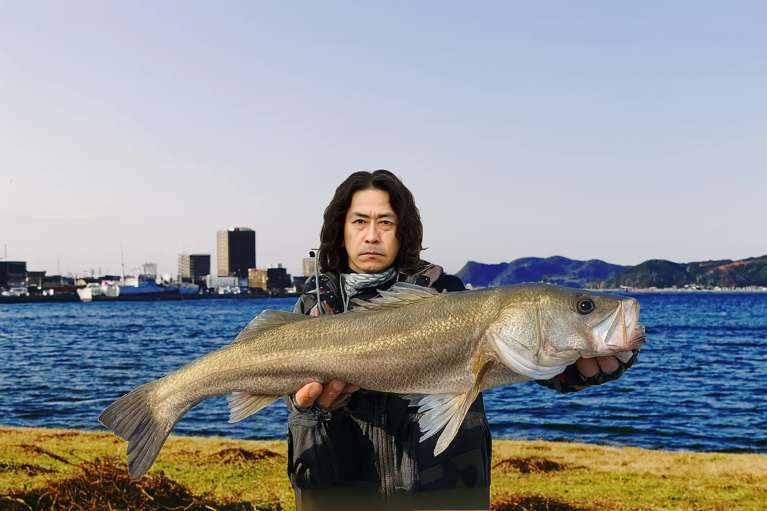 境水道でシーバスを釣る岸本