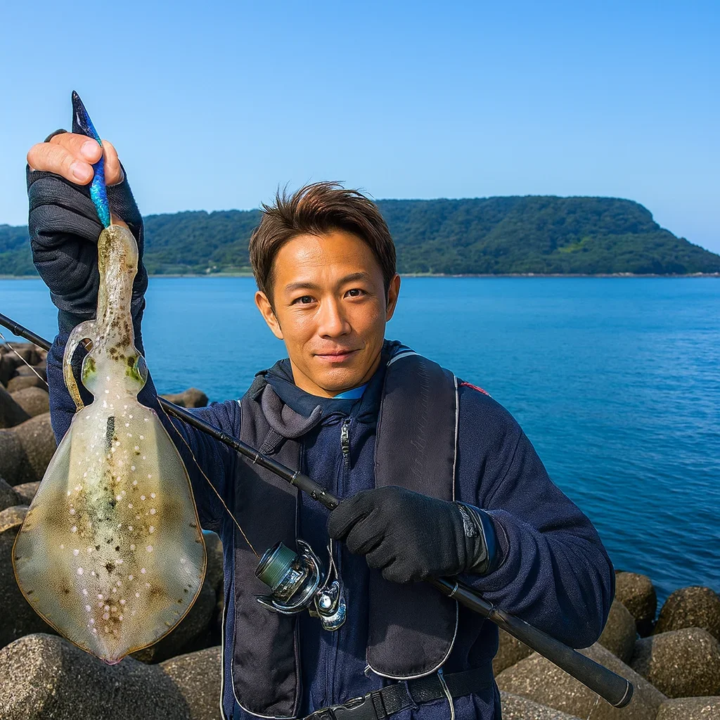 庵治漁港でアオリイカの釣果を得た亀岡