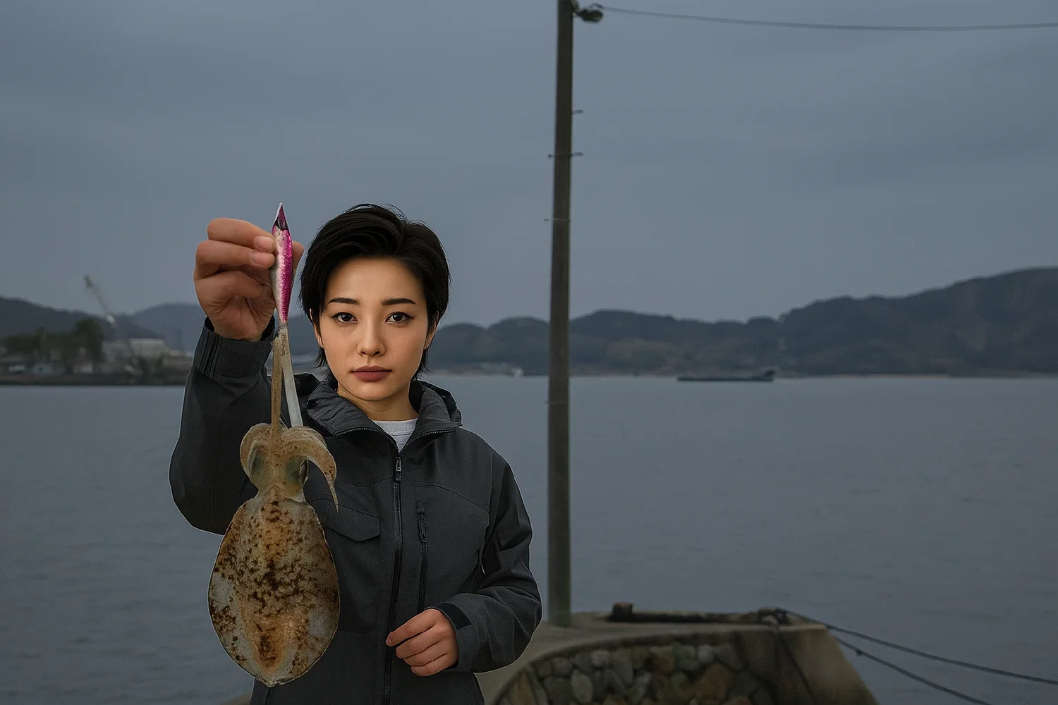 因島でアオリイカを釣る佐伯