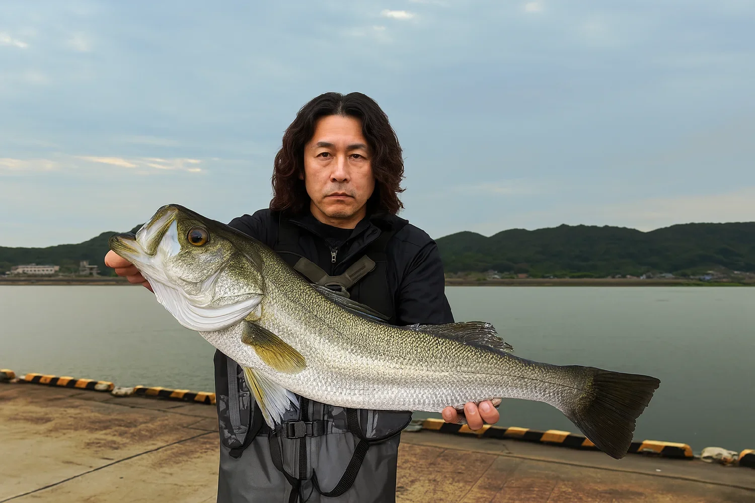 江の川河口でシーバスを釣る岸本