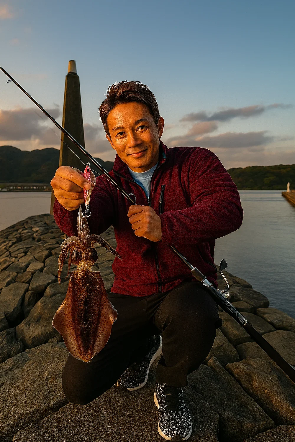 萩港恵美須ヶ鼻でアオリイカを釣る亀岡
