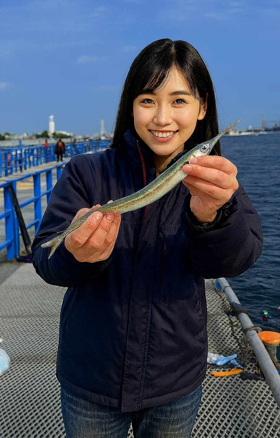 本牧海釣り施設でサヨリを釣る黒川