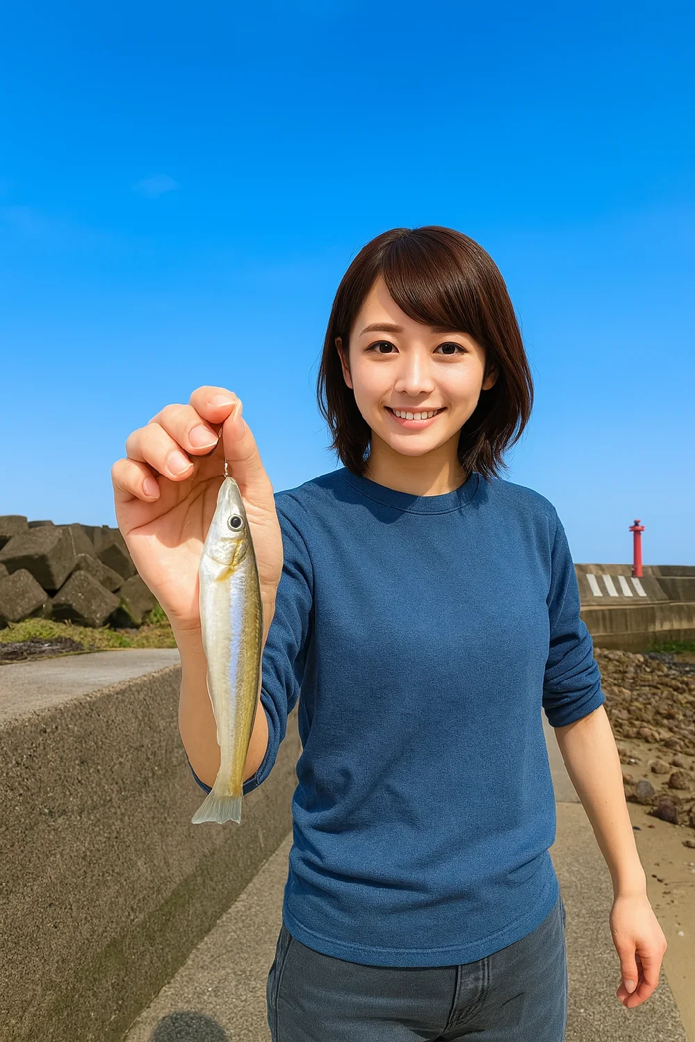 皆生漁港でキスを釣る西岡