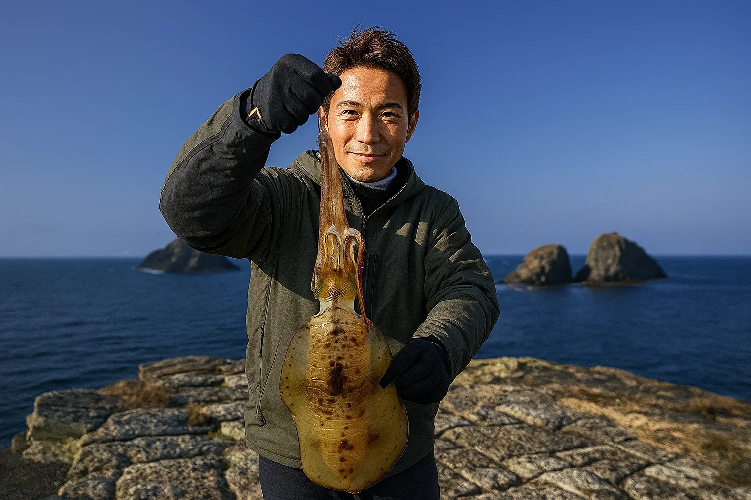 手結港でアオリイカを釣る