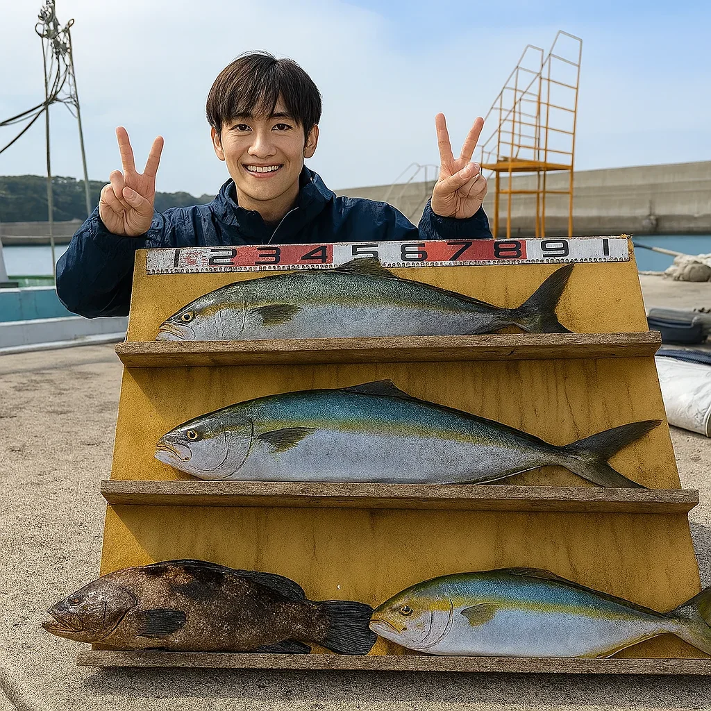 シャックリ波止でヒラマサとクエを釣った男性