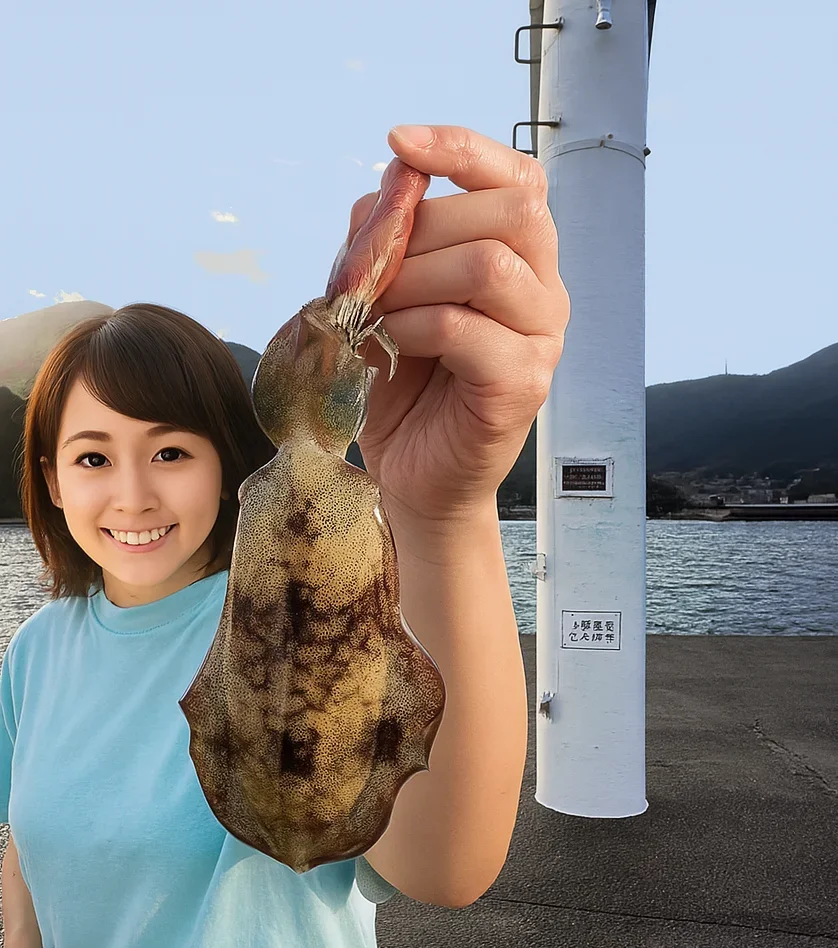 小橋漁港でアオリイカの釣果を得た西岡