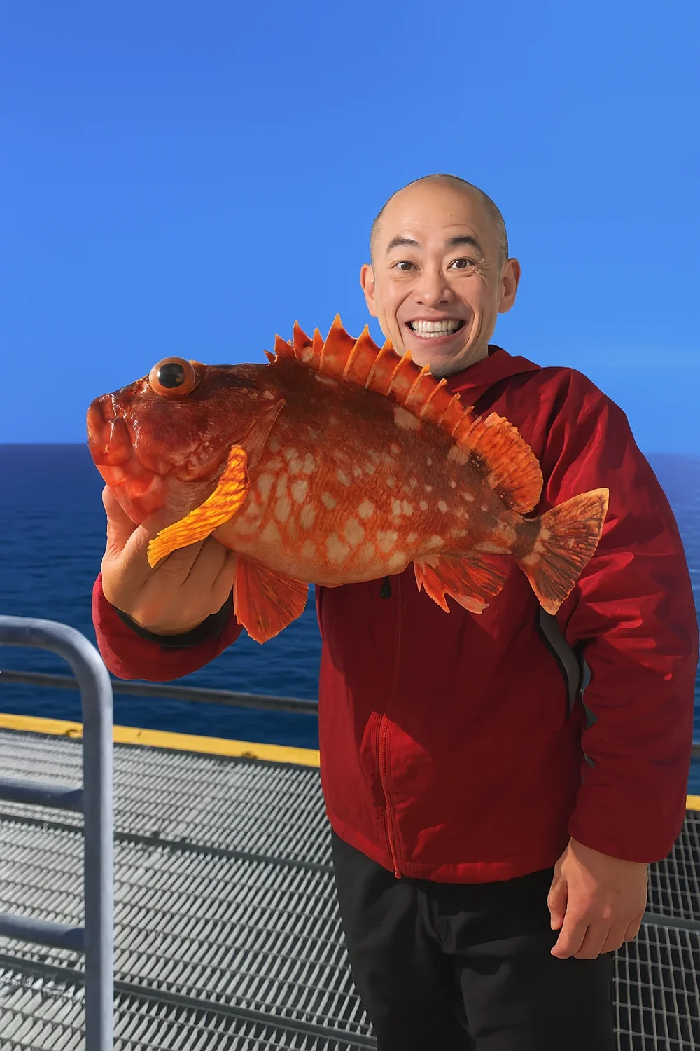 宮津市立海洋つり場でカサゴの釣果を得たがんだま君