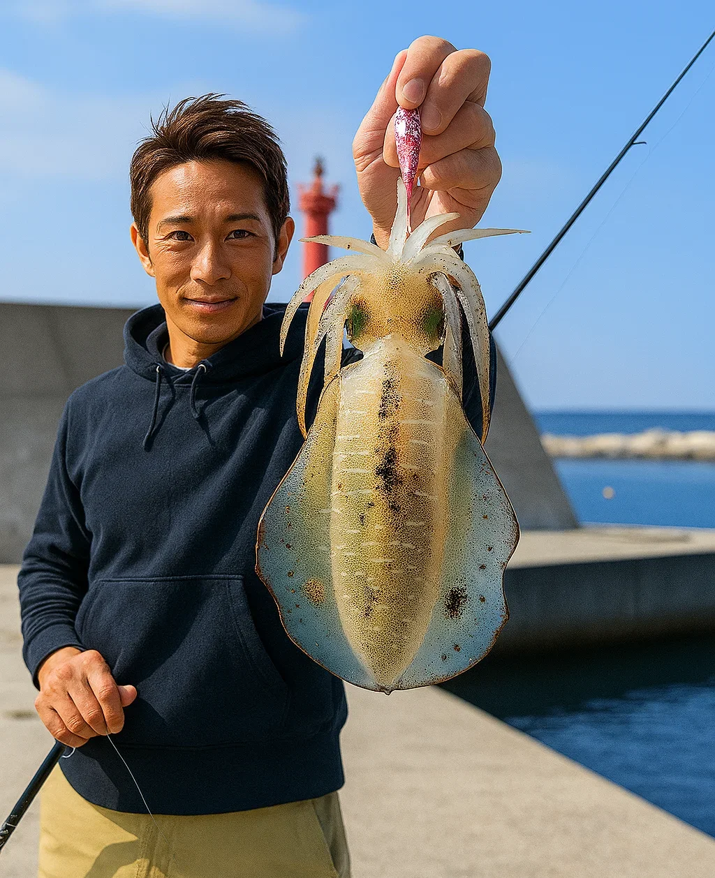 浜詰漁港でアオリイカの釣果を得た亀岡