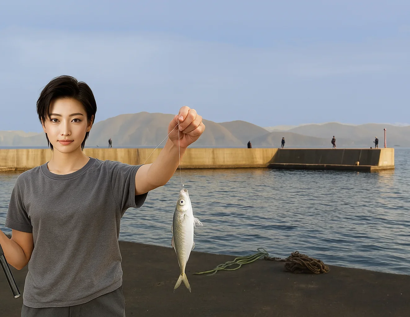 音海小学校裏でアジの釣果を得た佐伯