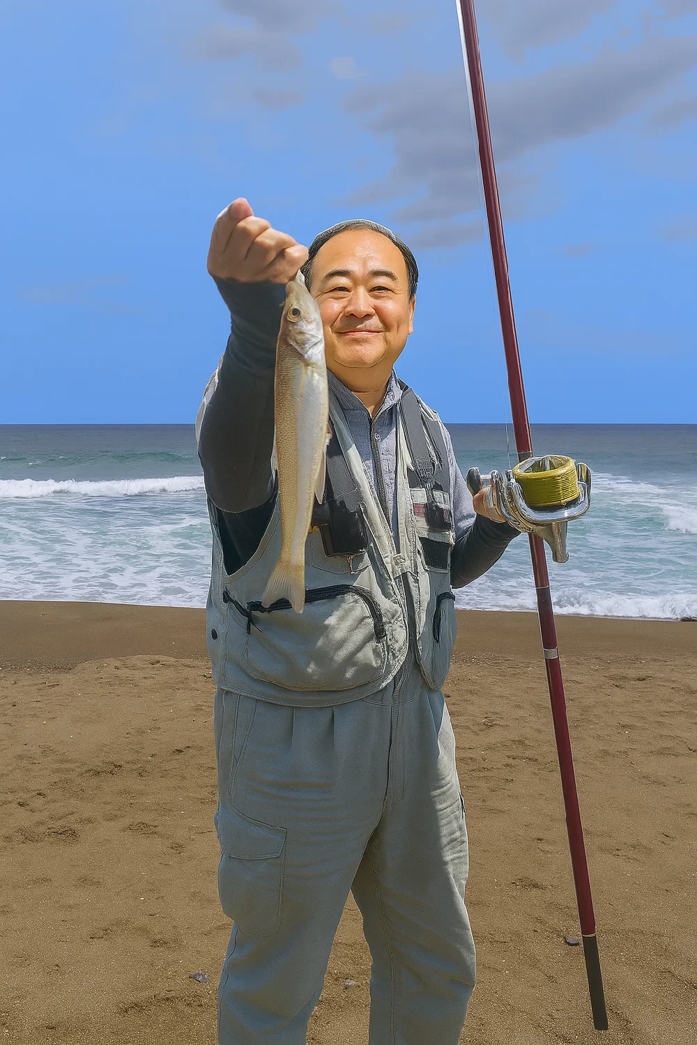 波松海岸でキスの釣果を得た持田