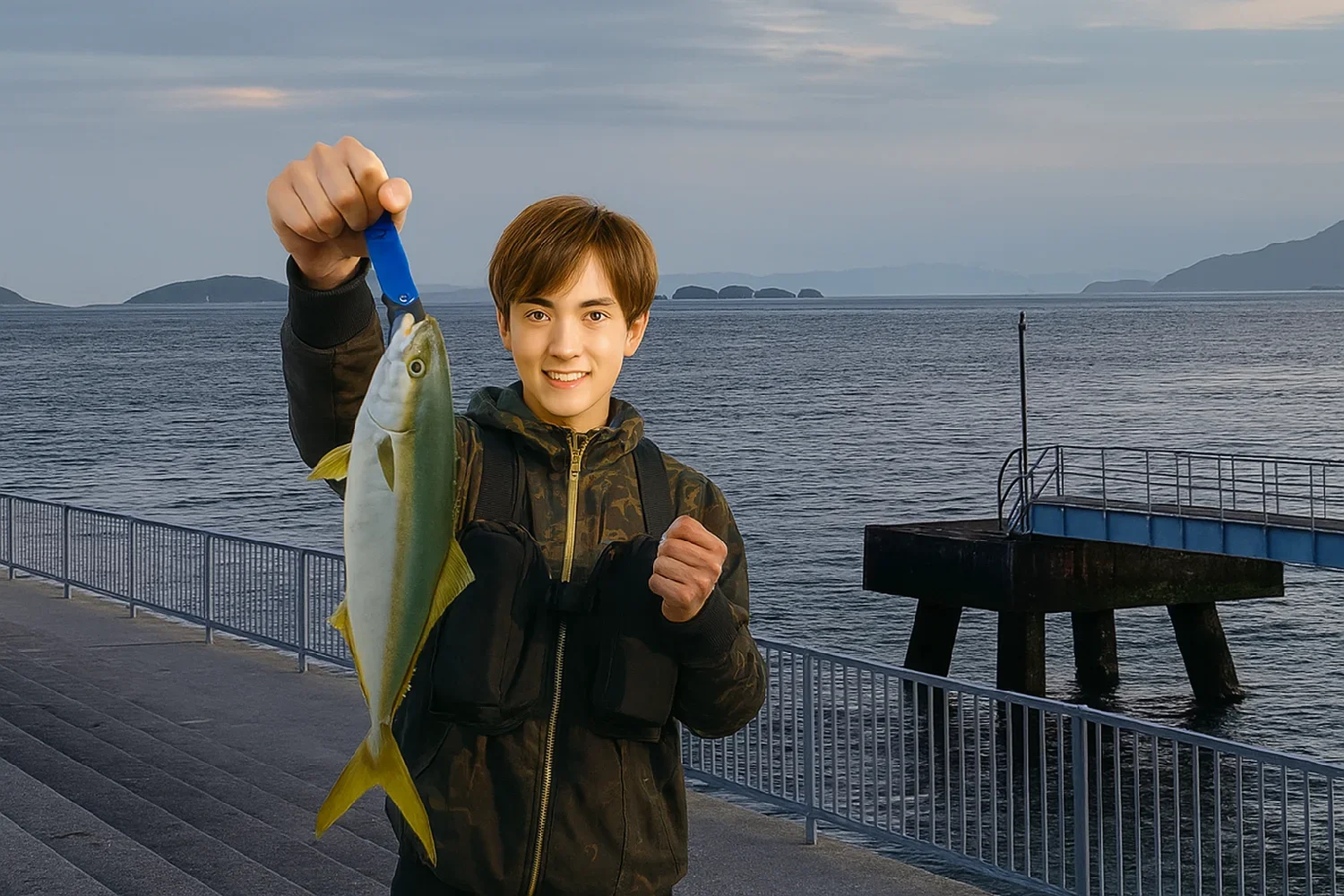 吉島釣り公園でハマチを釣る久良木