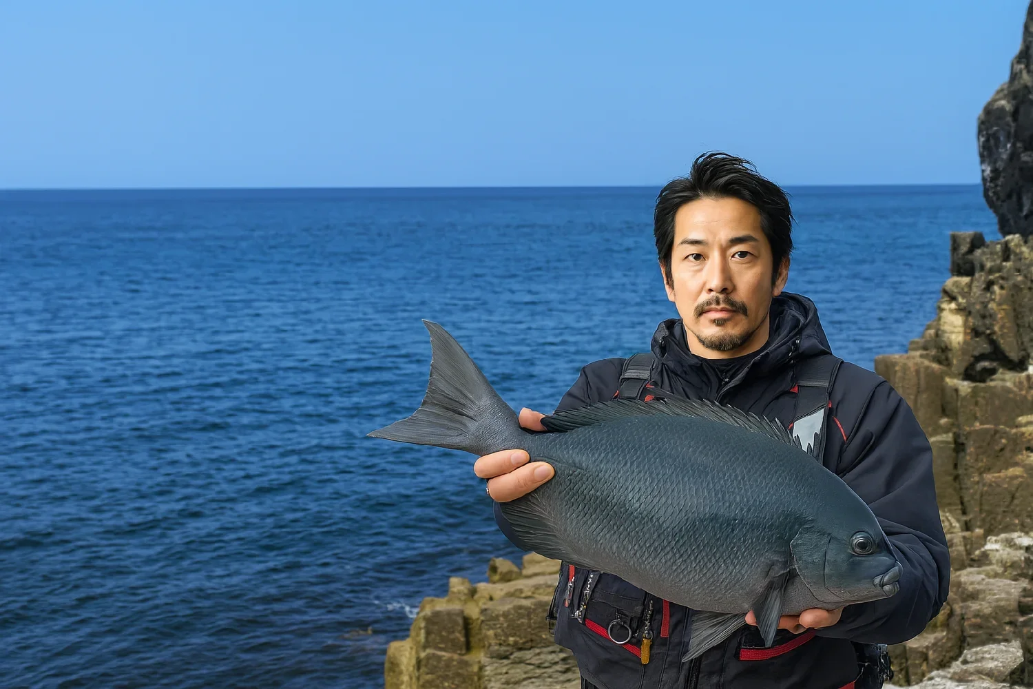 鉾島でグレの釣果を得た佐々木