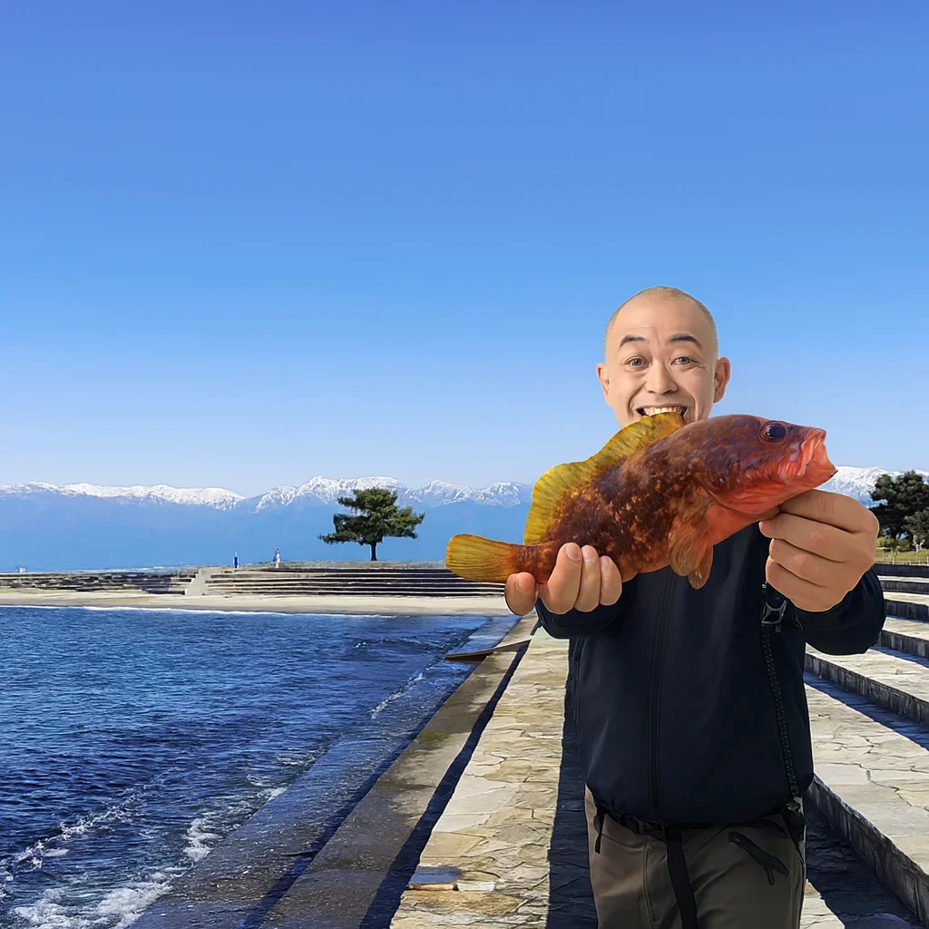 海老江海浜公園でキジハタの釣果を得たがんだま君