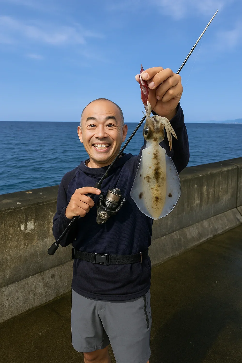 水橋フィッシャリーナでアオリイカの釣果を得たがんだま君