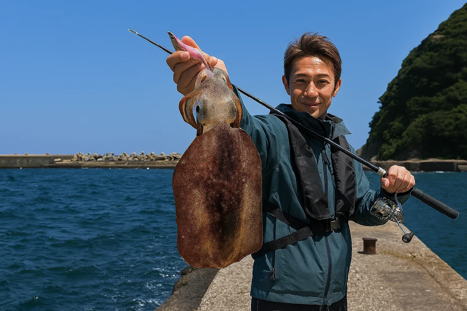 香住西港でアオリイカの釣果を得た亀岡