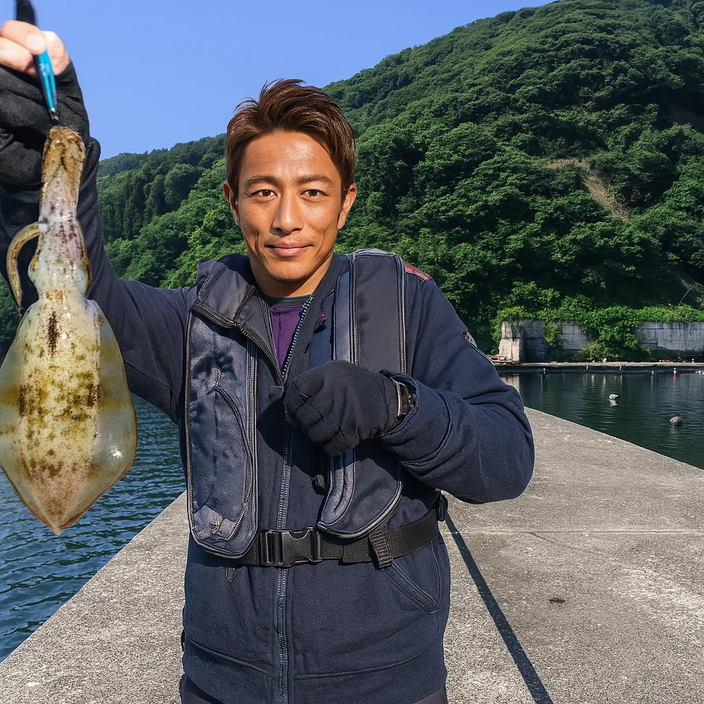 神子漁港でアオリイカの釣果を得た亀岡