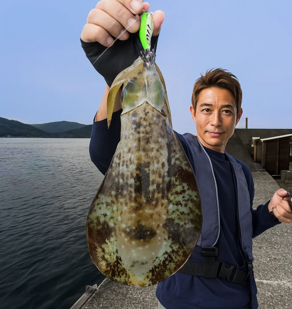 菅浜漁港でアオリイカの釣果おを得た亀岡