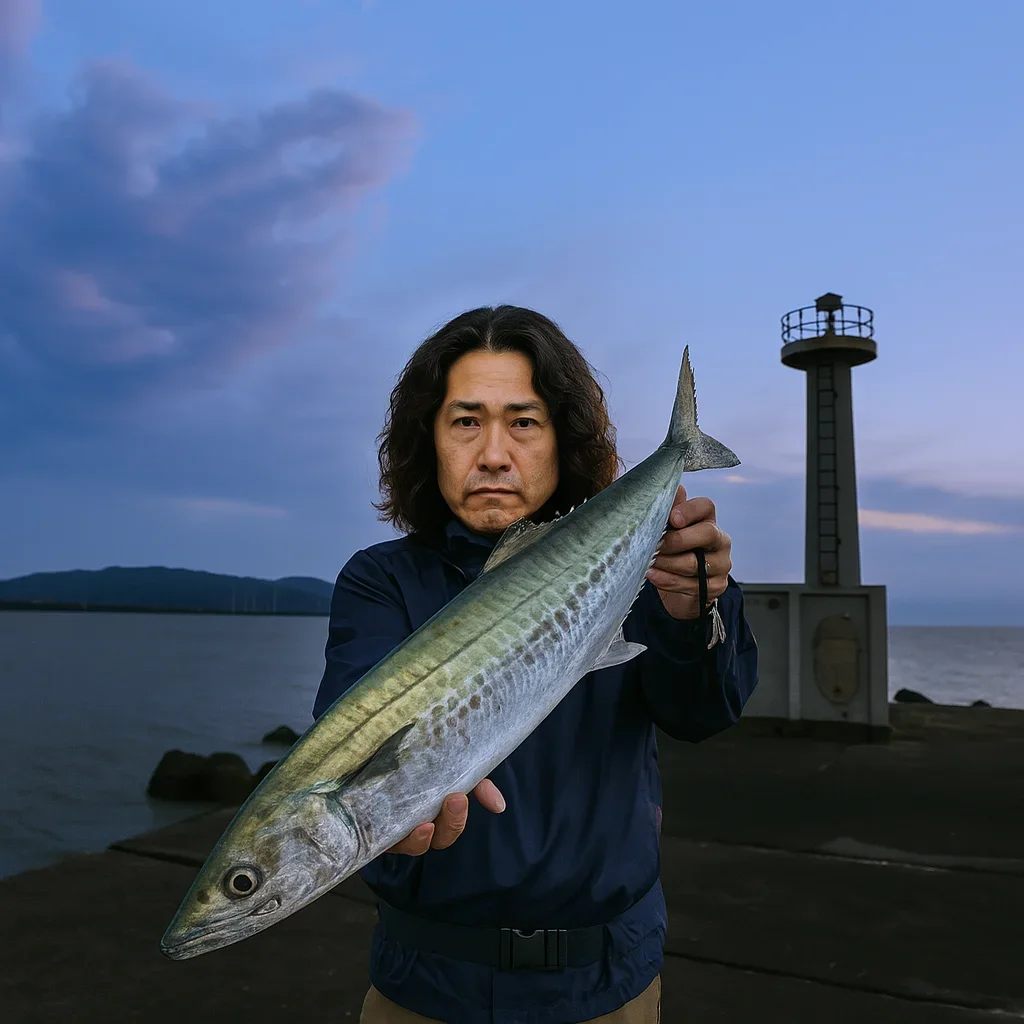 三国突堤でサゴシの釣果を得た岸本