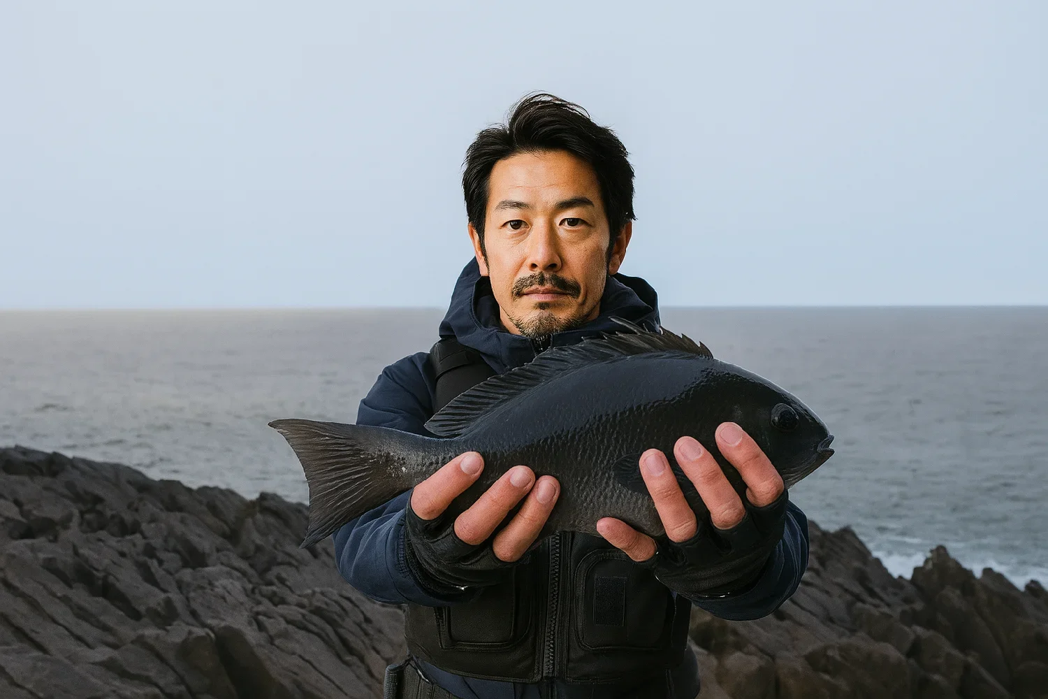 雄島でグレの釣果を得た佐々木