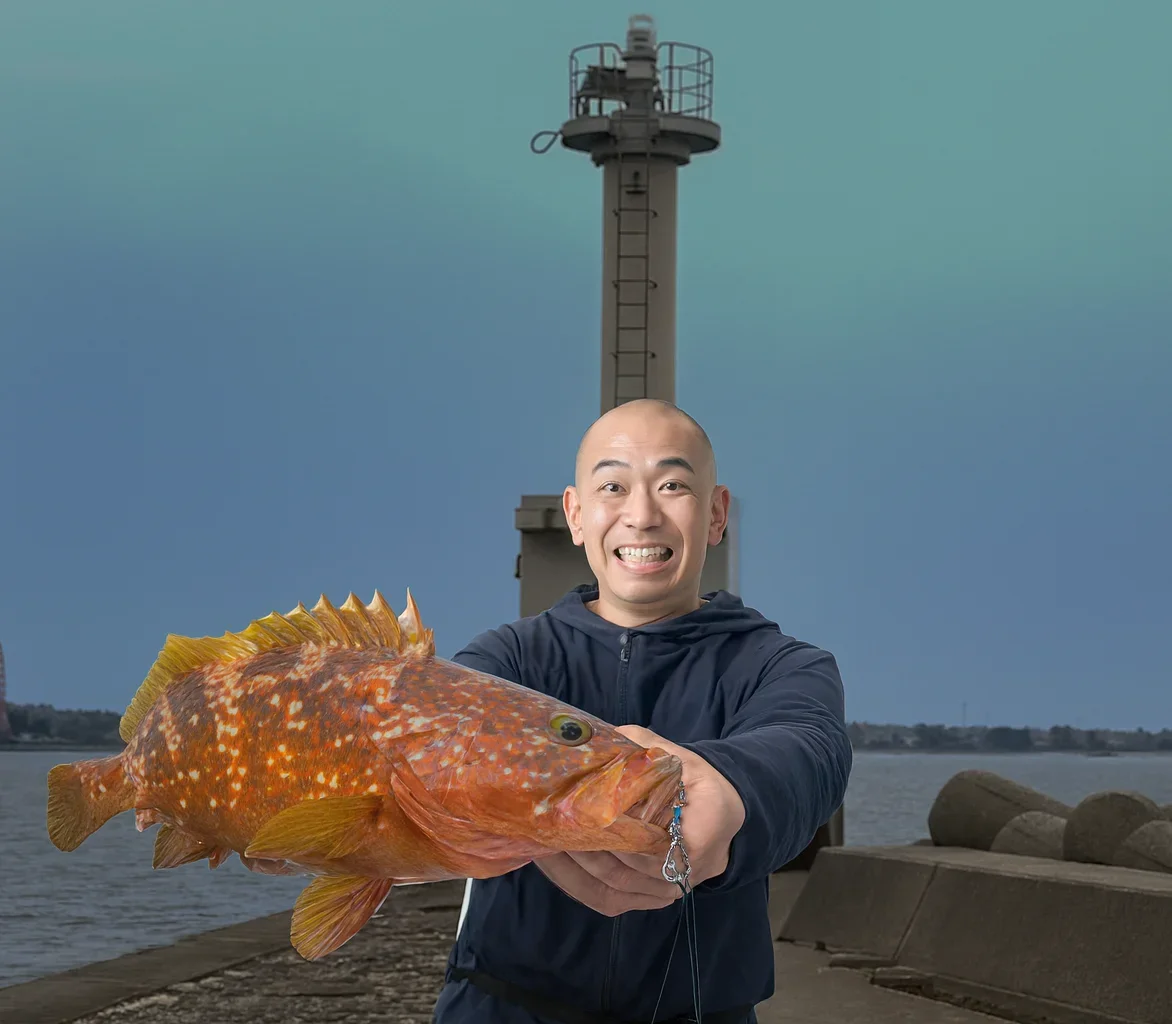 魚津漁港でキジハタの釣果を得たがんだま君