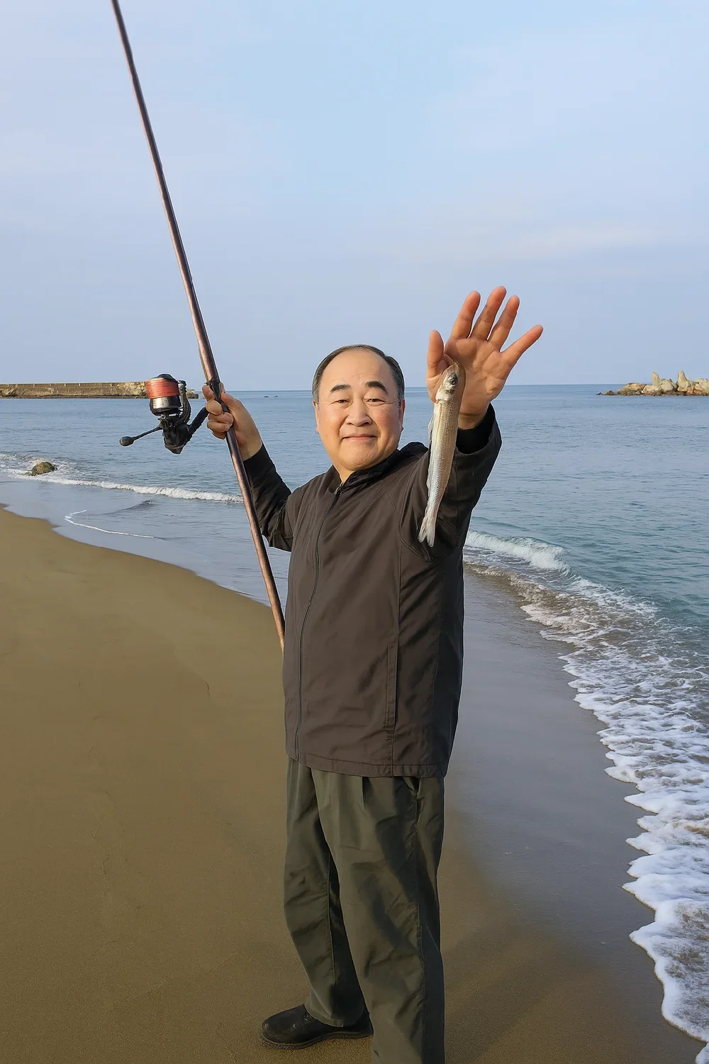 徳光海岸でキスの釣果を得た持田