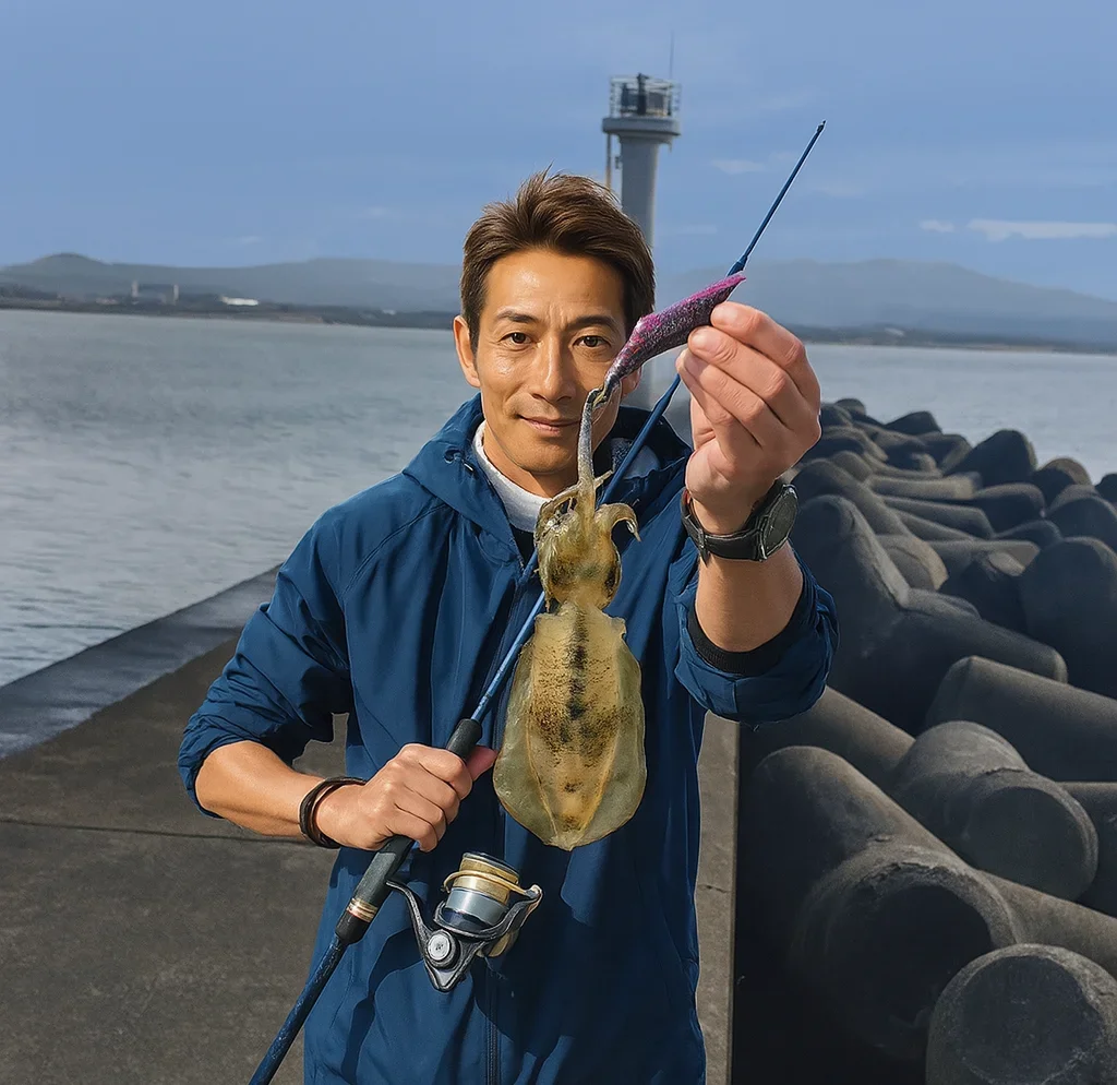 滝港でアオリイカの釣果を得た亀岡