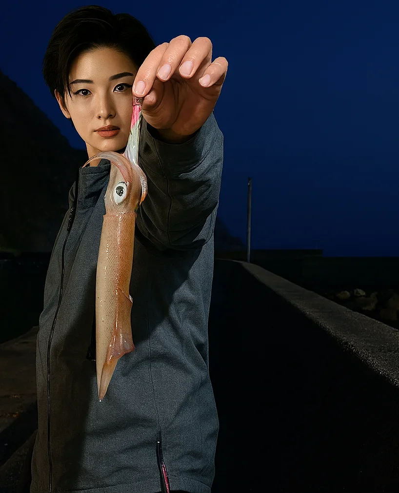 青海島でヤリイカを釣る佐伯