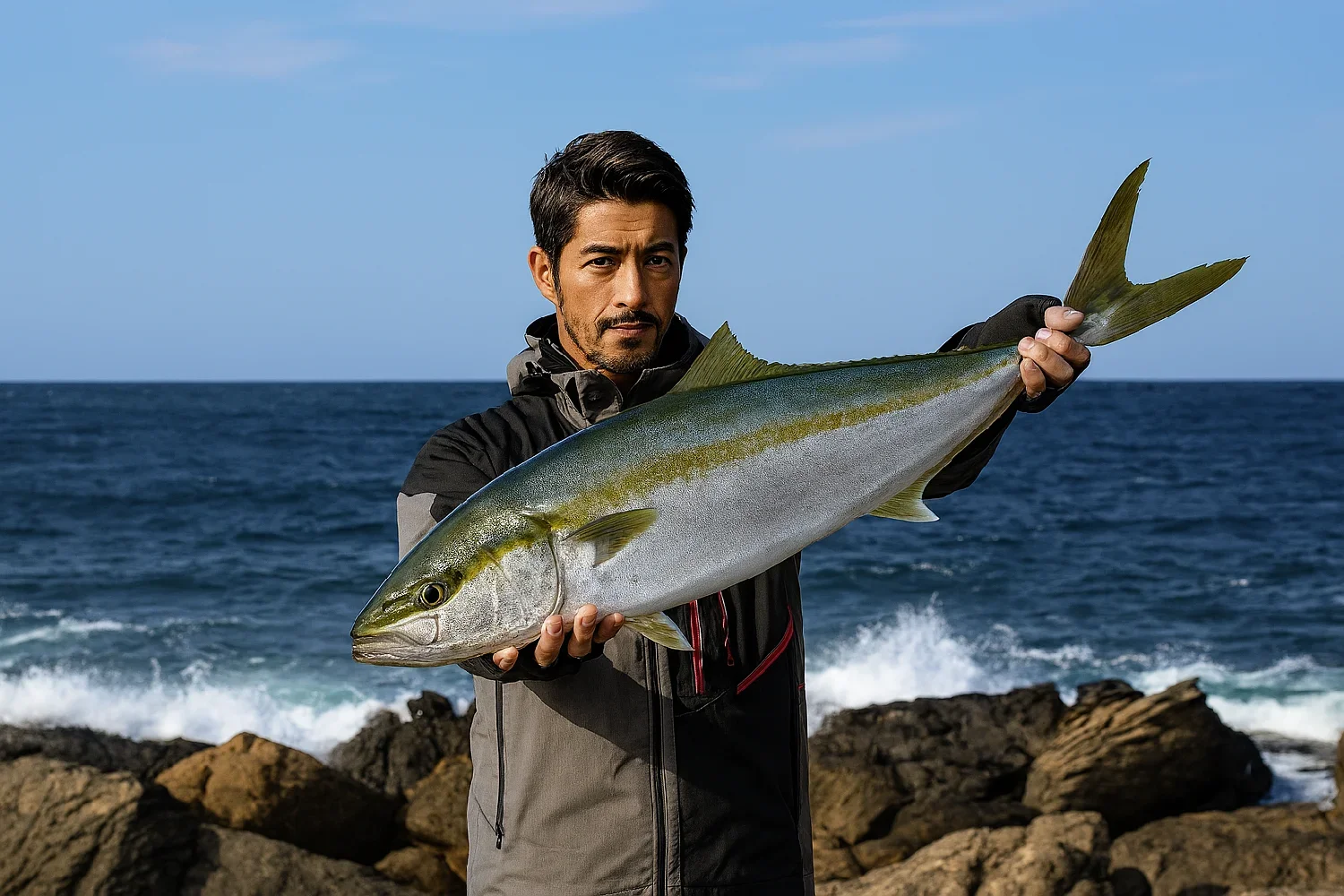 角島でヒラマサを釣る広岡