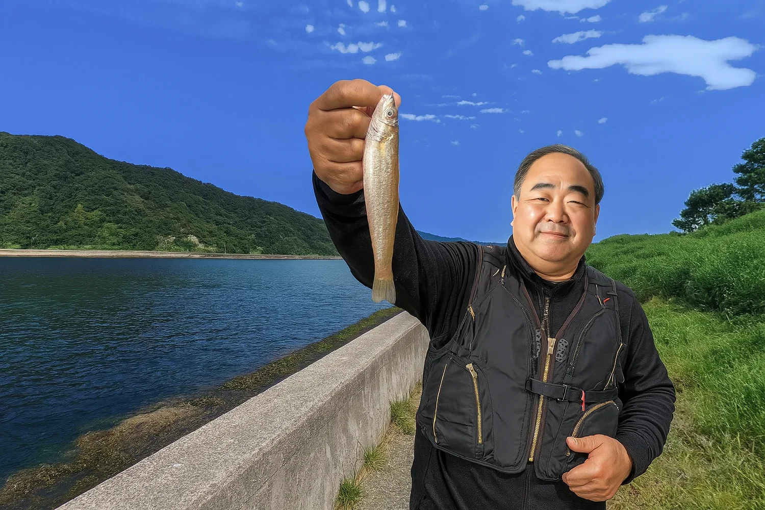 境水道でキスを釣る持田