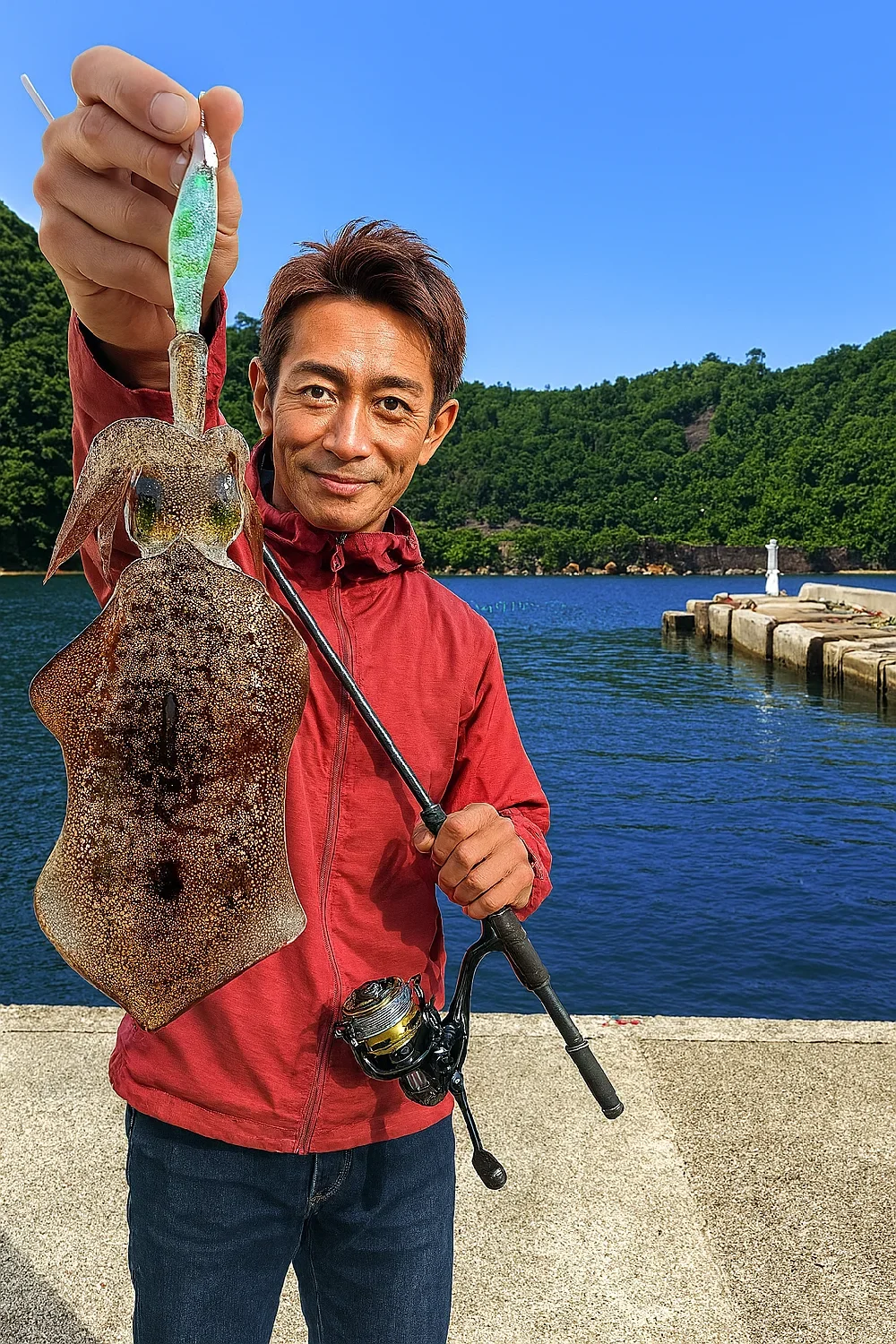 温泉津港でアオリイカを釣る亀岡