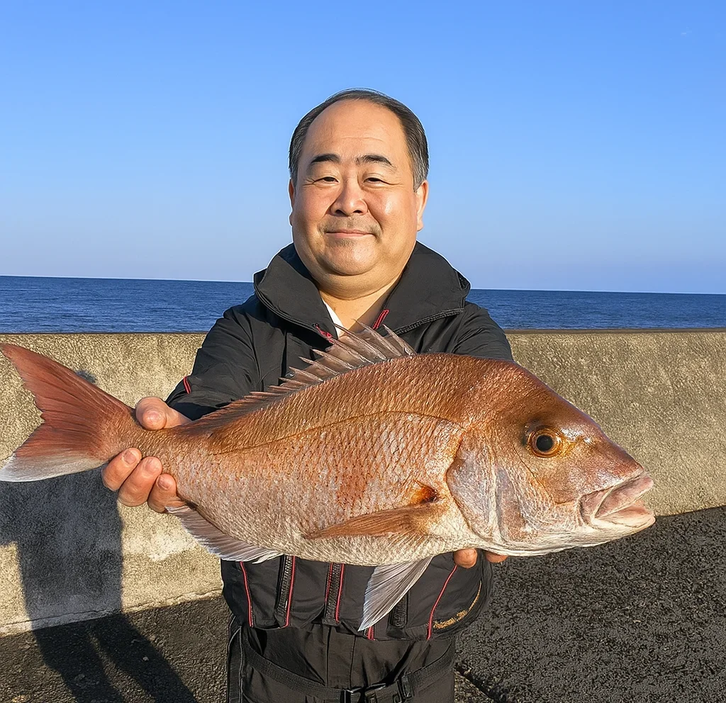 三隅火電波止でマダイを釣った持田